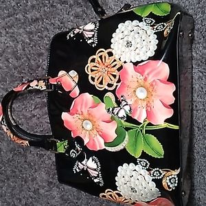 Large Beautiful Butterfly and Flower Tote